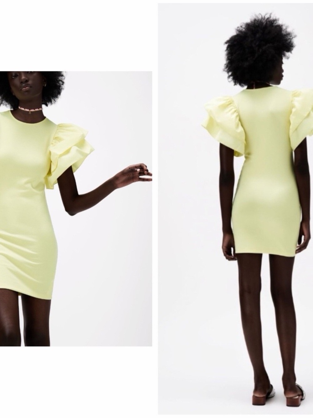 Zara Yellow Ruffle Sleeve Mini Dress